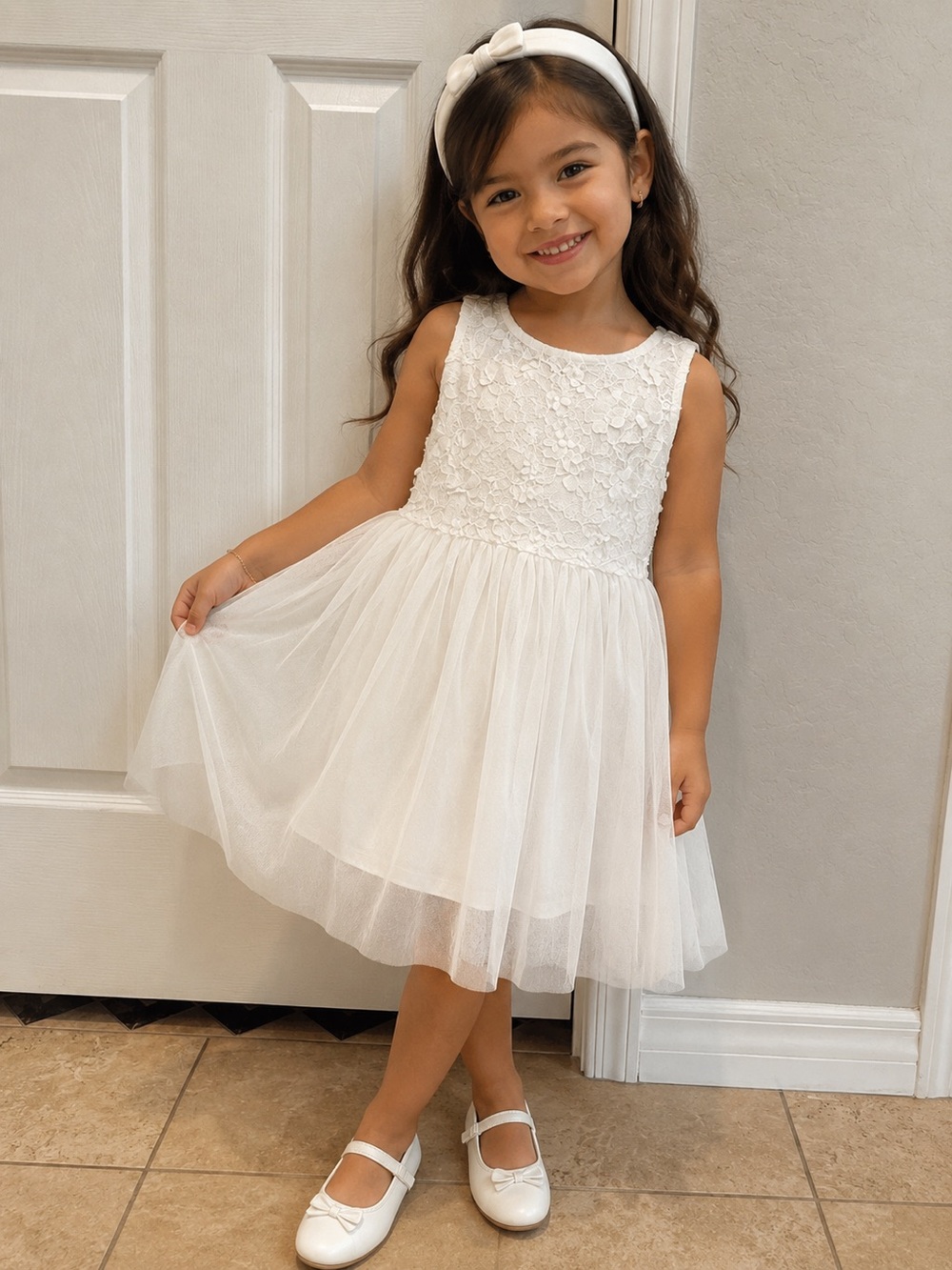 Cat & Jack Ivory Floral Lace Kids Dress size 6